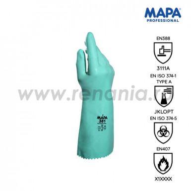 Nitrile gloves on textile support, for light chemical protection art. C873